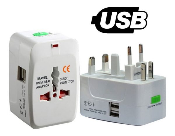 Adaptador universal para viajes con 2 USB