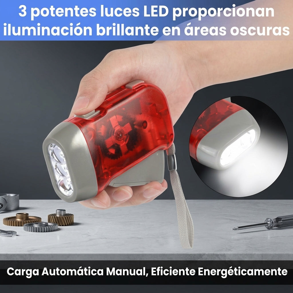 Linterna dinamo sin batería (apta para emergencias)