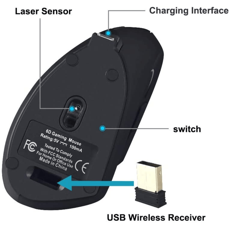 Mouse ergonómico vertical recargable
